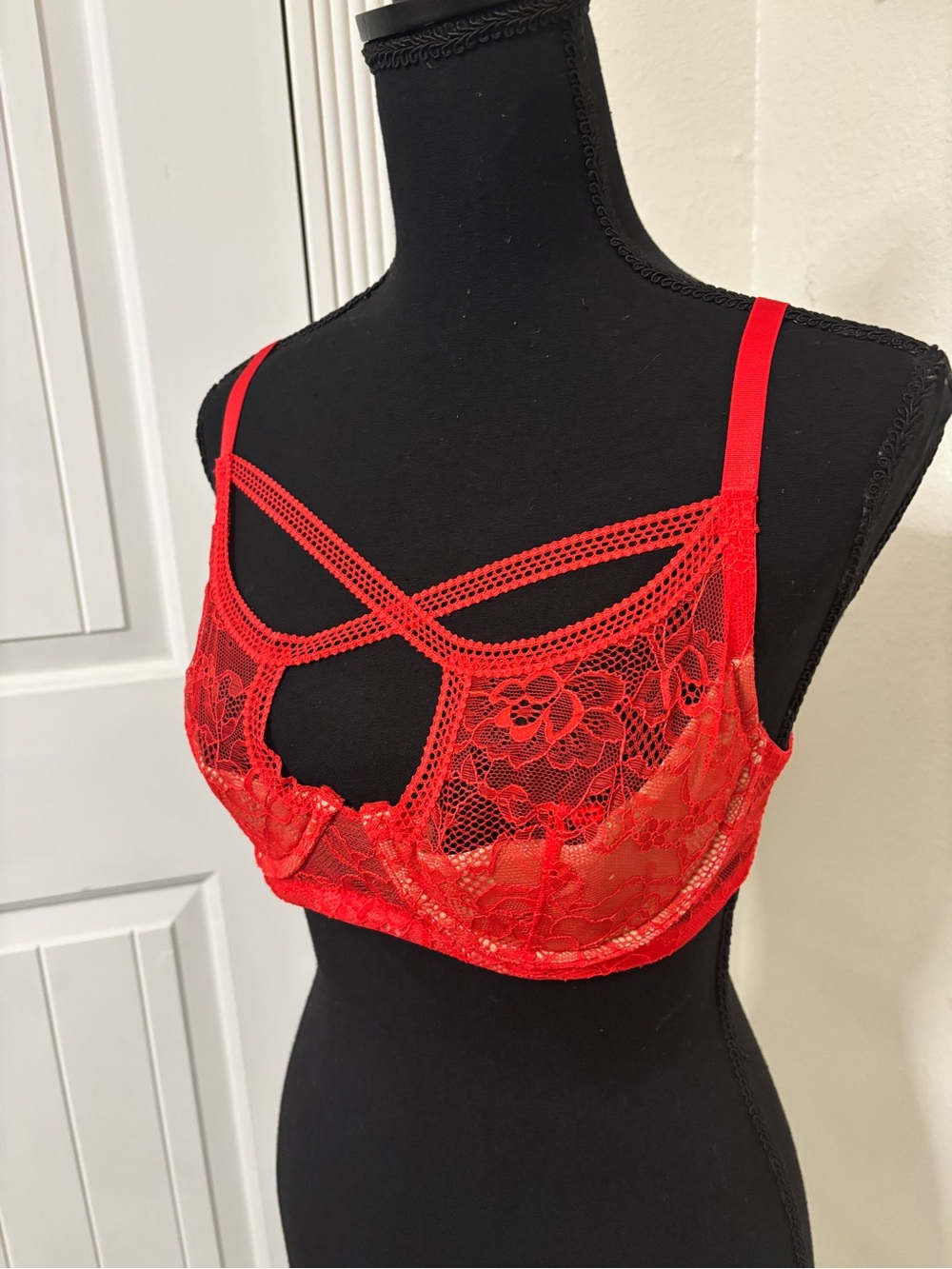 New Adore Me Red Lace Strappy Underwire Bra